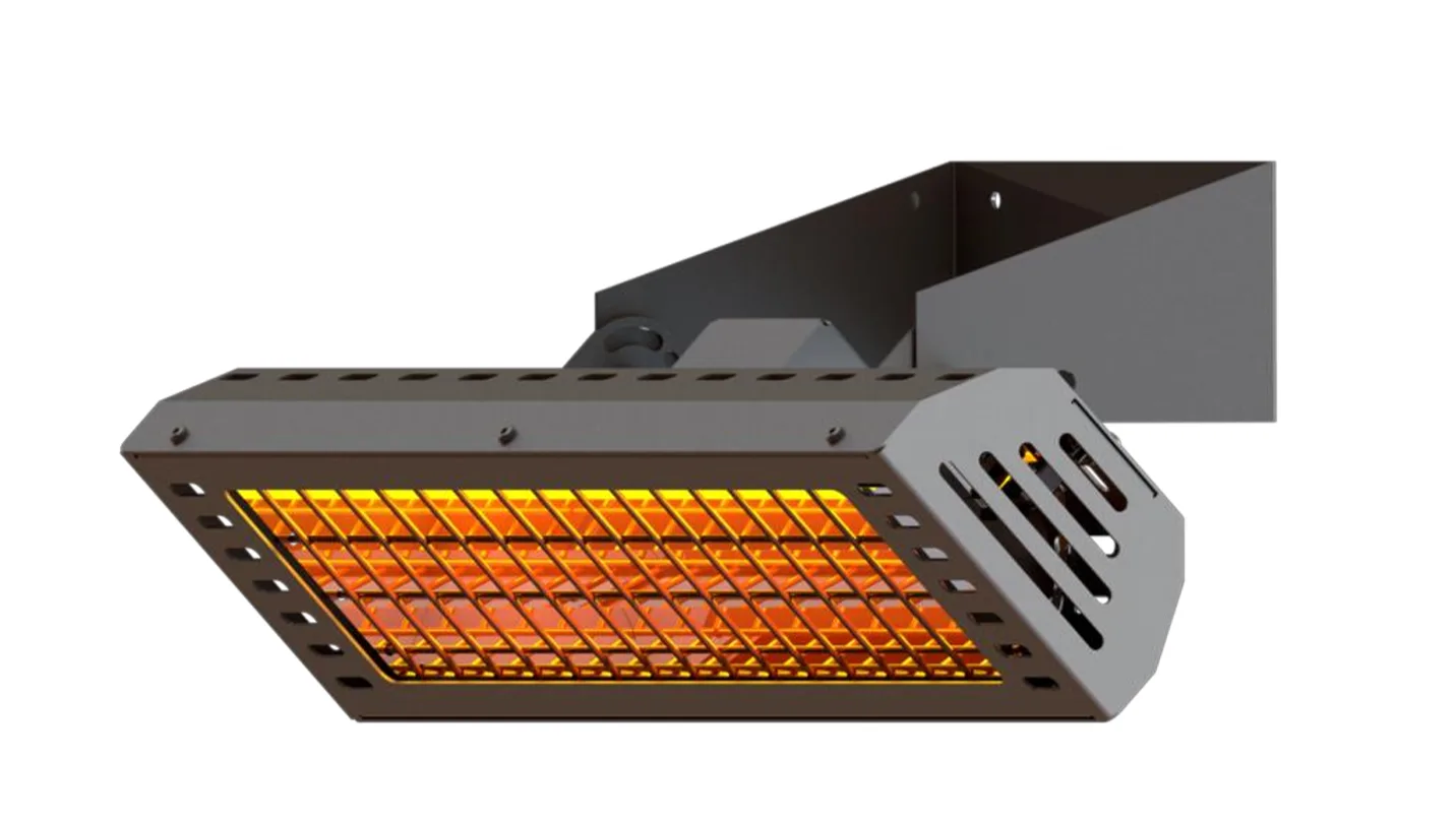 Radiant électrique infrarouge allumé sur son support orientable de fixation murale ou plafond